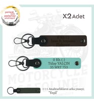 Motorcuya Özel Tasarım, İsim Plaka ve 0 Rh (-) Kan Grubu Yazılı x2 Anahtarlık, K Kahve-Turkuaz-Ysl (Çok Renkli)