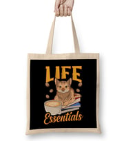 Cute Life Essentials Are Coffee, Books, and Cats Bez Çanta Uzun Saplı