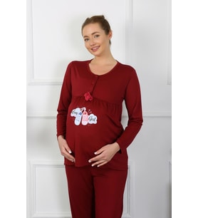 Akbeniz Kadın Uzun Kol Hamile Lohusa Pijama Takımı Bordo 45501