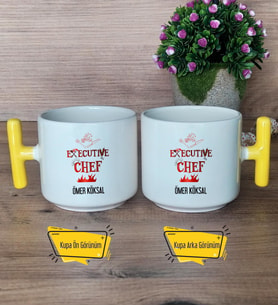 Aşçıya Hediye Kupa Bardak T Sarı Kulplu Dünya Aşçılar Günü Hediyesi