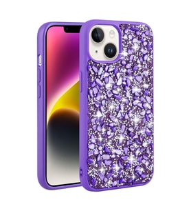 Vendas iPhone 14 Plus Uyumlu Linea Serisi Parlak Taşlı Tasarımlı Magic Fashion Kılıf (Mor)