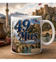 Muş Temalı Hediyelik Kupa Bardak - 49 Plaka Tarihi Simgeler ve İhtişamlı Kabartma Tasarım Kupa