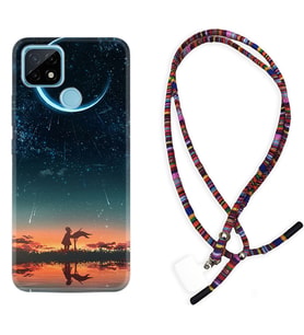 Realme C11 C21 C21Y C25Y C11 2021 Kılıf Boyun Asklı Rasta Silikon Ay ve Kız 1720