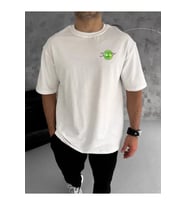 Unisex Bisiklet Yaka Baskılı Oversize T-Shirt - Beyaz