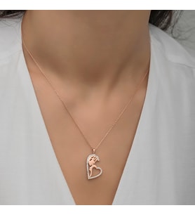Anne Çocuk Rose Kolye-925 Ayar Gümüş