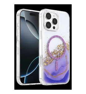 Onegif Apple İphone 16 Pro Max Lotus Simli Magsafe Kapak - Mor