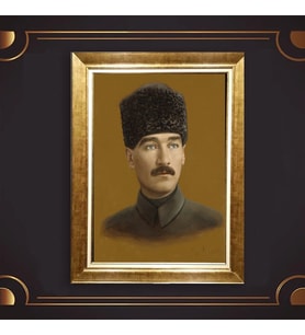 Altın Varaklı Çerçeveli Paspartulu Atatürk Tablo TR0821 (Gold)