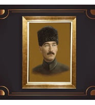 Altın Varaklı Çerçeveli Paspartulu Atatürk Tablo TR0821 (Gold)