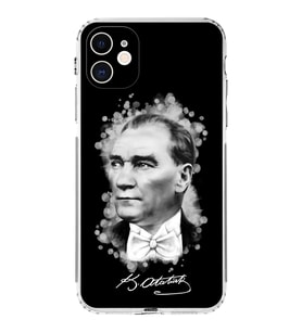 Apple iPhone 11 Uyumlu Kamera Korumalı Tıpalı Kapak Atatürk Tasarımlı Silikon Şeffaf Kılıf