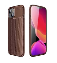 Uyumlu Model Apple iPhone 13 Kılıf Karbon Silikon Case (KAHVE)