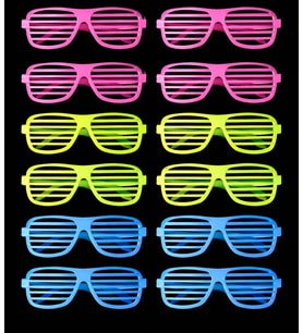 Retro Neon Fosforlu Panjur Gözlük 12 Adet – 80’ler 90’lar Parti Stili