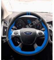 Ford Kuga Mk2 Dikme Direksiyon Kılıfı Parlak Siyah Mavi Detaylı Mavi Çift Yüzük ve Dikiş 2012-2019
