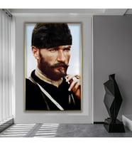 Metal Çerçeveli Atatürk Cam Tablo (Gold)