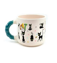 Cat Love Baskılı Yeşil Kulplu Boncuk Kupa
