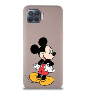 Oppo Reno 4 Lite Soft Premier Kapak Mickey Mouse-D Tasarımlı Silikon Kılıf - Pudra (Şeffaf)