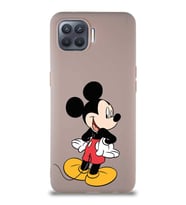 Oppo Reno 4 Lite Soft Premier Kapak Mickey Mouse-D Tasarımlı Silikon Kılıf - Pudra (Şeffaf)