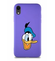 Apple iPhone XR Soft Premier Kapak Donald Duck-A Tasarımlı Silikon Kılıf - Mor (Şeffaf)