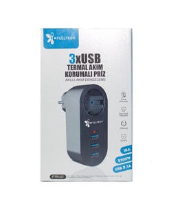 Akım Korumalı Tekli Priz - Akıllı Akım Dengeleme - 3xusb - Isıya Karşı Dayanıklı (5690)
