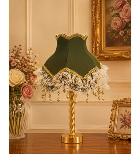 Haki Renk Sendi Kumaş Kaplı Gold Detay Vintage Abajur 45x27cm HK00124