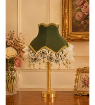 Haki Renk Sendi Kumaş Kaplı Gold Detay Vintage Abajur 45x27cm HK00124
