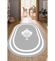 Dijital Baskılı Kaymaz Taban Yıkanabilir Oval Salon Halısı Mutfak Halısı Yolluk NDO-HT-814 (Gri)