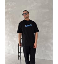 Erkek Ön ve Arka Baskılı T-Shirt Kısa Kol Bisiklet Yaka Regular Fit Tişört - Siyah