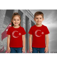 Unisex Ay Yıldızlı T-Shirt 19 Mayıs 29 Ekim 23 Nisan 10 Kasım Atatürk Çocuk Tişört (Kırmızı)