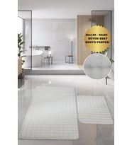 Bubble Krem Büyük Banyolar İçin 2'li Banyo Paspas Seti Kaymaz Tabanlı Yıkanablir