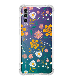 Huawei P20 Pro Uyumlu Köşe Korumalı Antişok Kapak Çiçek Tasarımlı Şeffaf Kılıf