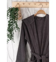 Unisex Premium Koleksiyon Pamuklu Kapüşonlu Bornoz (Antrasit)