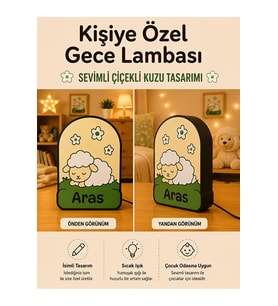 Kişiye Özel İsimli Çiçekli Uyuyan Kuzu Gece Lambası Sıcak Işıklı Çocuk ve Bebek Odası Dekoru