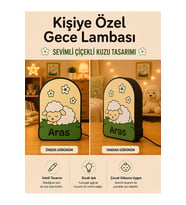 Kişiye Özel İsimli Çiçekli Uyuyan Kuzu Gece Lambası Sıcak Işıklı Çocuk ve Bebek Odası Dekoru