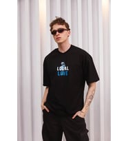 ERKEK Bisiklet Yaka Baskılı Oversize Kısa kol T-Shirt - Siyah