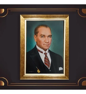 Altın Varaklı Çerçeveli Paspartulu Atatürk Tablo z4725 (Gold)