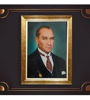 Altın Varaklı Çerçeveli Paspartulu Atatürk Tablo z4725 (Gold)
