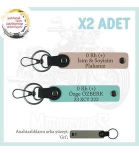 Yolculara, İsim Plaka ve 0 Rh (+) Kan Grubu Yazılı Kişiye Özel x2 Anahtarlık, Yavruağzı-Turkuaz-Gr (Çok Renkli)