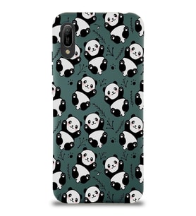 Huawei Y6 2019 Uyumlu Lansman Kılıf Panda Tasarımlı İçi Kadife Kapak-Yeşil (Şeffaf)