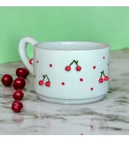 CHERRY  El Yapımı Özel Tasarım Seramik Çay Kahve Kupası, Hediyelik Dbl. Türk Kahvesi Fincanı
