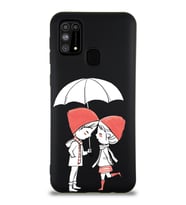 Samsung Galaxy M31 Uyumlu Lansman Kılıf Aşk Tasarımlı İçi Kadife Kapak-Siyah (Şeffaf)