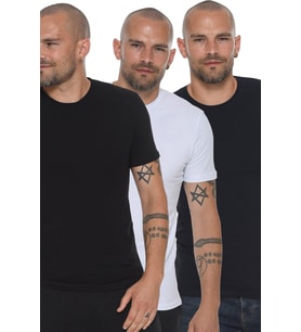Dewberry Erkek Pamuklu Bisiklet Yaka Tişört 3'lü Set Siyah-Beyaz-Lacivert T8569 Casual Stil, Katmanlı Kombin