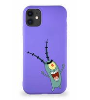 Apple iPhone 11 Soft Premier Kapak Plankton Tasarımlı Silikon Kılıf - Mor (Şeffaf)