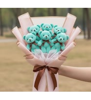 Peluş Oyuncak Ayıcık Çiçek Buketi Turkuaz (Vizon-Turkuaz)