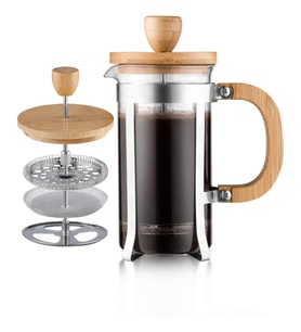 Ahşap Detaylı 600 ml Cam French Press (Çok Renkli)