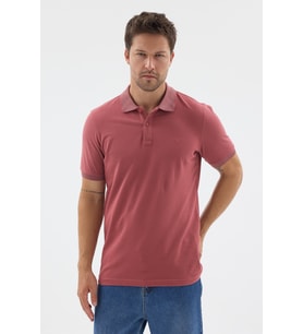 Pembe Polo Yaka Pike Kısa Kol Slim Fit %100 Pamuk Tişört 1011260171