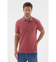 Pembe Polo Yaka Pike Kısa Kol Slim Fit %100 Pamuk Tişört 1011260171