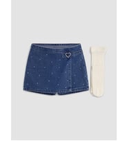 LCW Kids İndigo Taşlı Kız Çocuk Jean Şort Ve Külotlu Çorap