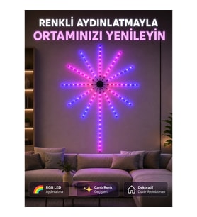 Mey İthalat® RGB LED Dekoratif Duvar Lambası İç Mekân Telefon Kontrollü Ortam Aydınlatması