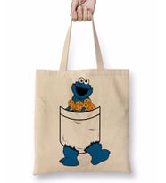 Cookie Monster Kurabiye Canavarı Bez Çanta Uzun Saplı
