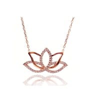 Bayan 925 Ayar Gümüş Roze Zirkon Taşlı Lotus Kolye Gklroslotus
