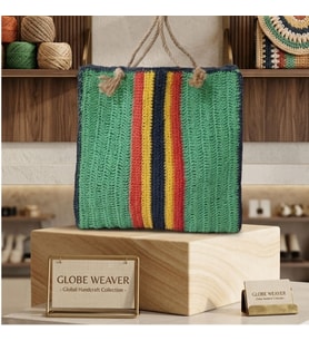 ChicLookDesign Boho Stil Geniş Hacimli El Örgüsü Hasır Çanta (Çizgili Yeşil)